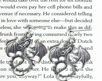 Dragon Book Earrings: 925 Sterling Silver, Book Lover Jewelry