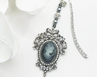 Marcapáginas con camafeo: gancho con cuentas de piedras preciosas, regalo para amantes de los libros