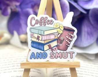 Pegatina de libros "Café y obscenidades" - Vinilo impermeable