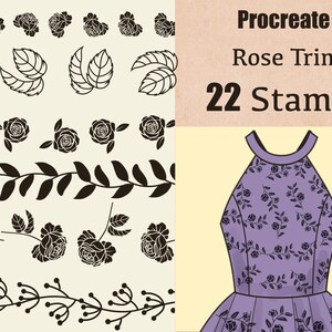 22 Procreate Rose Trim Brushes,Procreate Fashion Stamps, Procreate Floral Stamps, Procreate plants Stamps