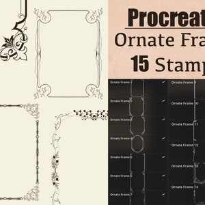 15 Verzierte Rahmen Procreate Stempel, Procreate Stempel Set, Procreate verzierte Pinsel, Procreate Vintage Anstecker, 20 Retro Rahmen stempel