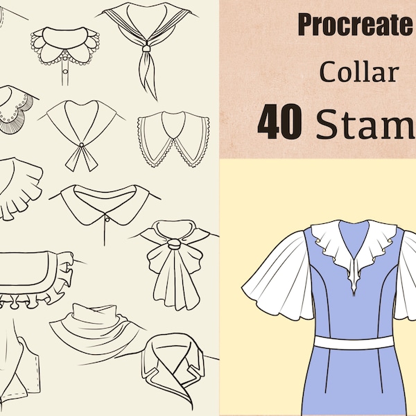 40 Timbres de col, Timbres de mode procréer, Procréer le design de mode , Procréer l’illustration de mode , Procréer des timbres de vêtements