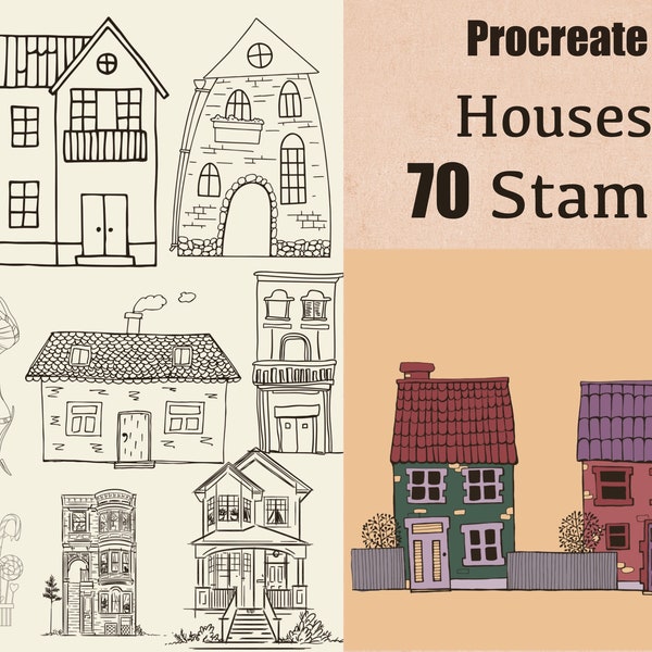 70 Procreate Buildings stamps, Procreate Houses , Procreate House , Procreate cute stamps , Procreate stamps for card design