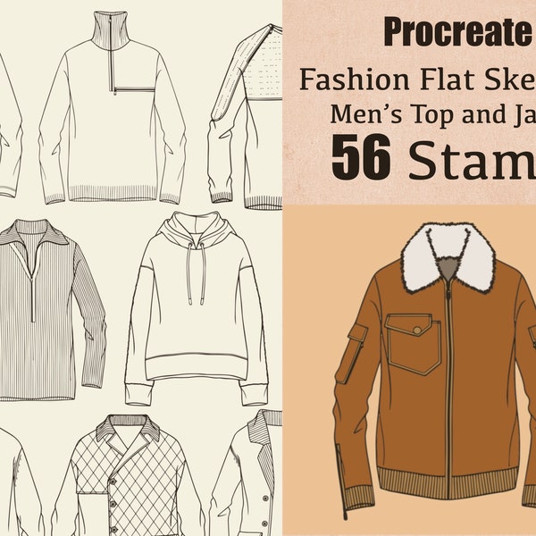 56 Procreate Male Fashion Flat Sketches , Men's Top and Jacket, Procreate fashion design, Procreate fashion illustration, Procreate clothes