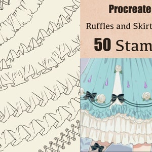 50 Procreate Ruffles Brush, Procreate gonna orlo, Procreate illustrazione di moda, Procreate francobolli per vestiti, Pattern Design, Fashion Design