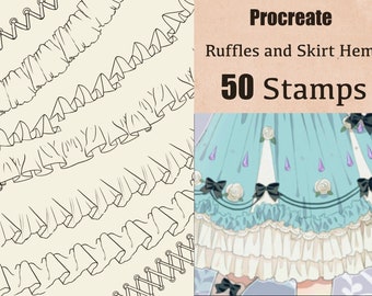 50 Procreate Ruffles Brush, Procreate skirt hem, Procreate fashion illustration , Procreate clothes stamps, Pattern Design, Fashion Design