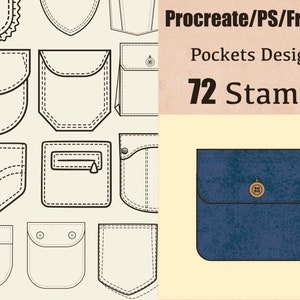 72 Pocket Stamps, Procreate Fashion Stamps, Fresco fashion design brush , Photoshop fashion brush,Procreate clothes stamps,Procreate Pocket