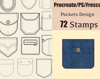 72 Pocket Stamps, Procreate Fashion Stamps, Fresco fashion design brush , Photoshop fashion brush,Procreate clothes stamps,Procreate Pocket