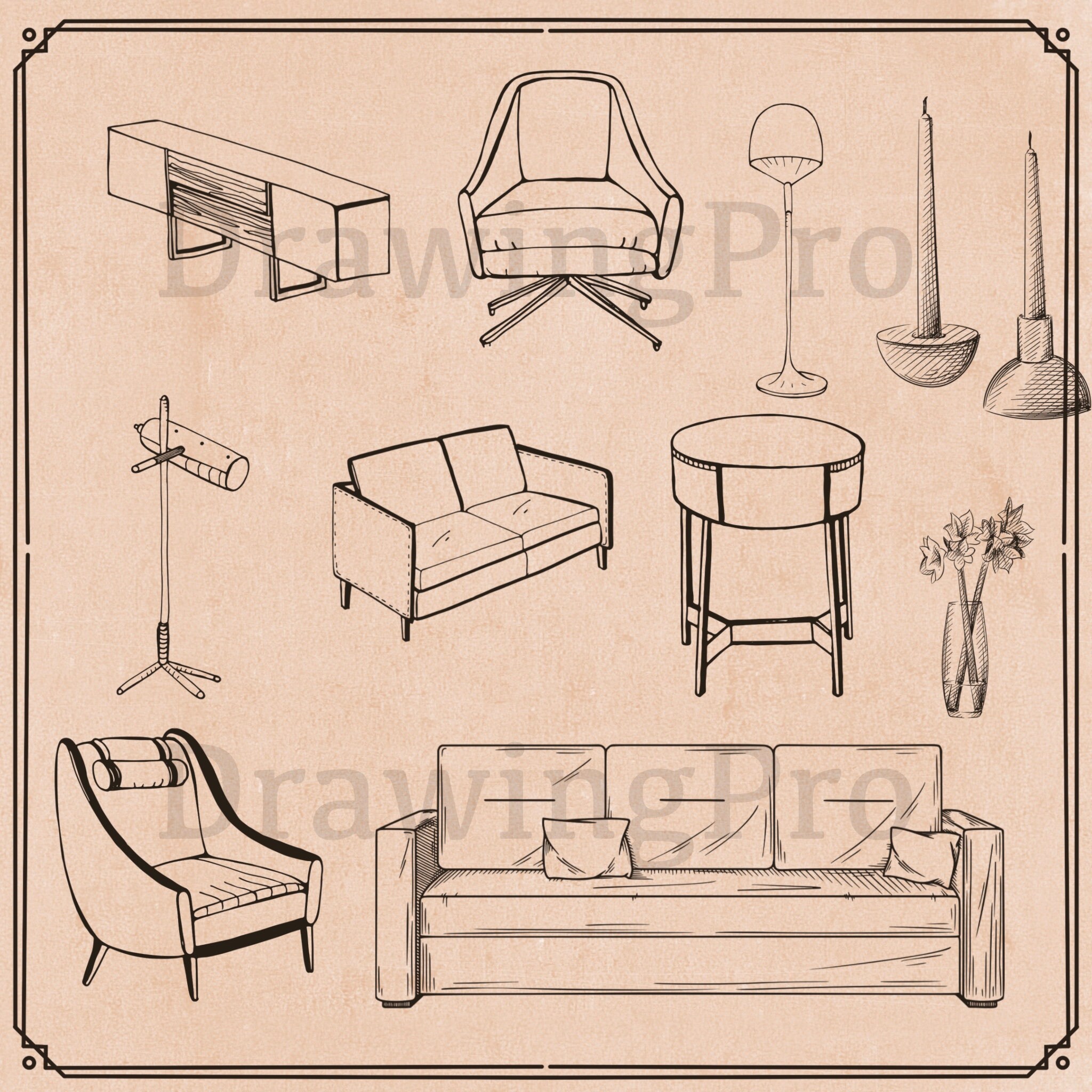 63 Procreate Interior Design Stamps Procreate Furnitures Etsy