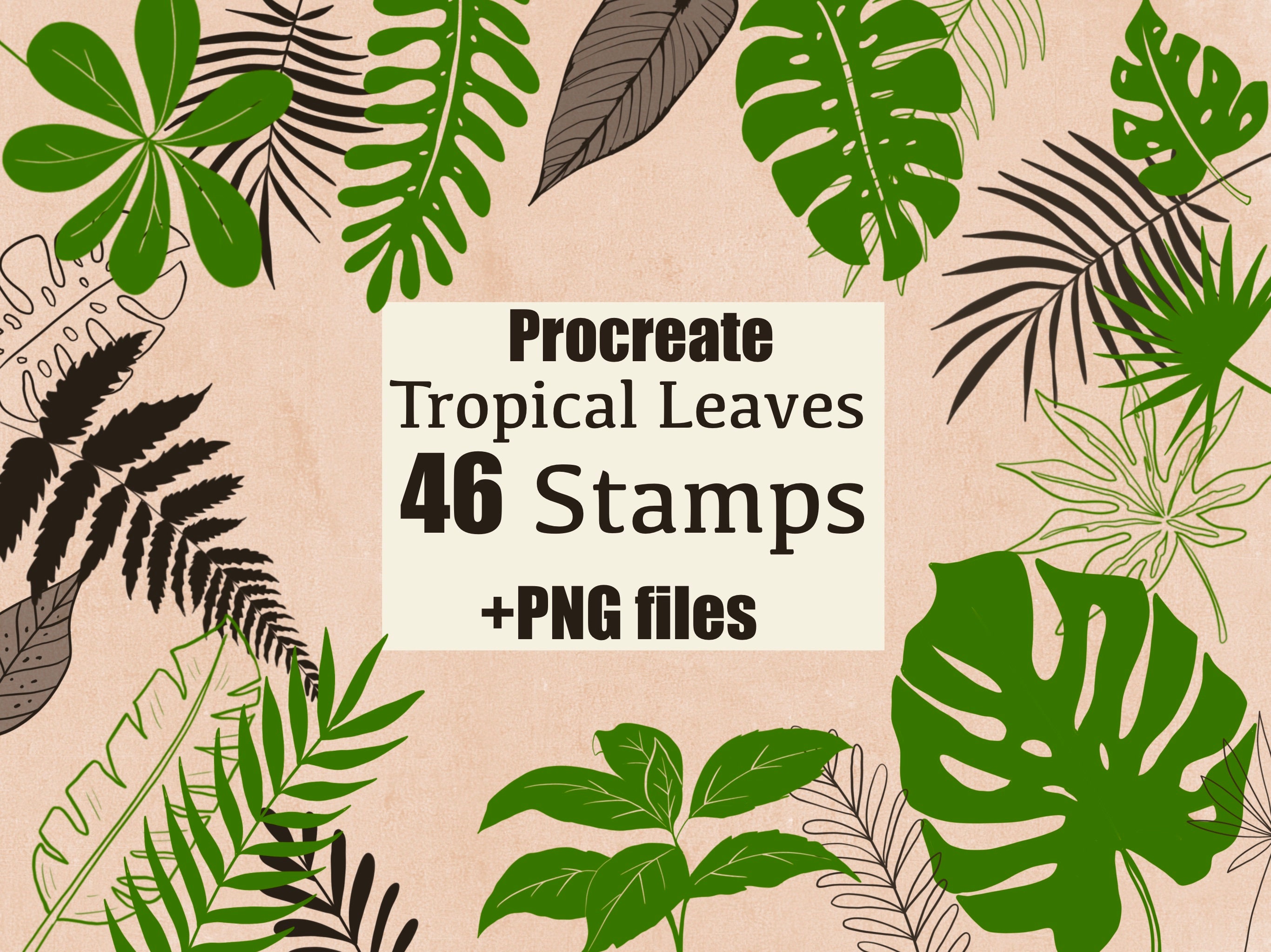 46 Procreate Tropical Leaves Stamps + PNG , Botanical Stamps Procreate ...