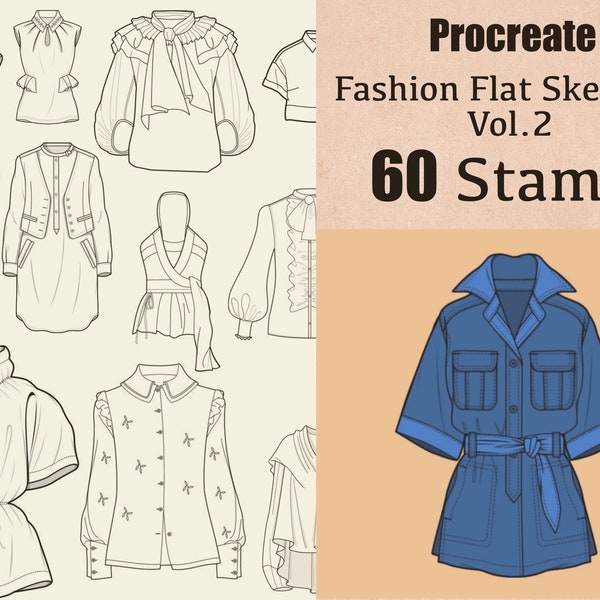 60 Procreate Fashion Flat Sketches Vol 2, Procreate fashion design, Procreate fashion illustration, Procreate clothes stamps, Fashion Design