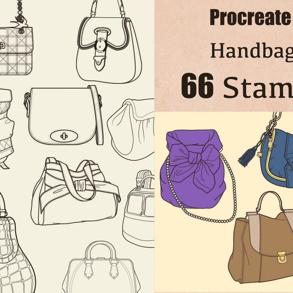 66 Procreate Handbag Stamps, Procreate fashion design , Procreate fashion illustration , Procreate clothes stamps, Procreate Women Handbag