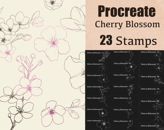 23 Procreate Cherry Blossom Stamps, Procreate Flower Stamps, Procreate Floral Pack, Procreate Tattoo, Procreate Leaf Stamps, Commercial Use