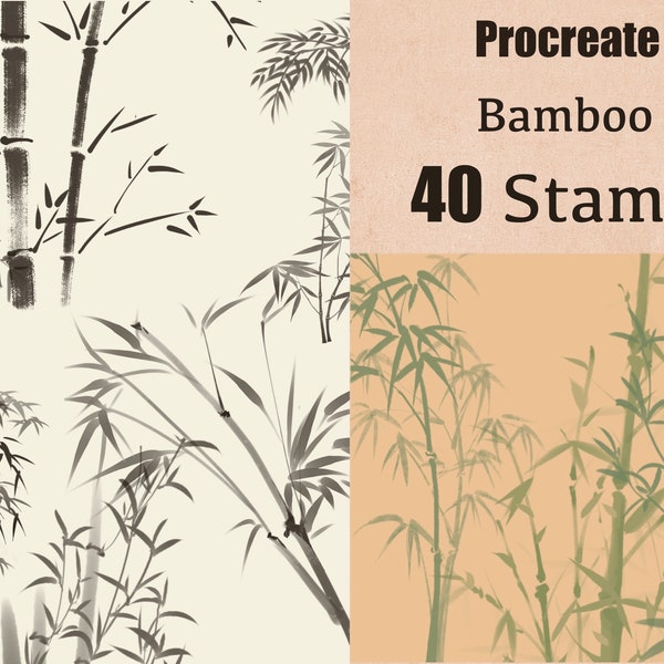 40 Procreate Bamboo stamps , Botanical Stamps Procreate, Procreate Tattoo, Procreate Greenery Procreate Chinese Ink brush set