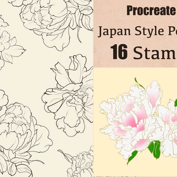 16 Procreate Peony Stamps, Procreate Flower Stamps, Procreate Floral Pack, Procreate Tattoo, Procreate Leaf Stamps, Commercial Use