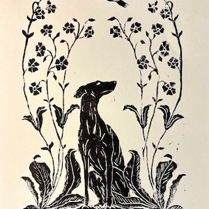 Whippet print. Original lino print. Original artwork.