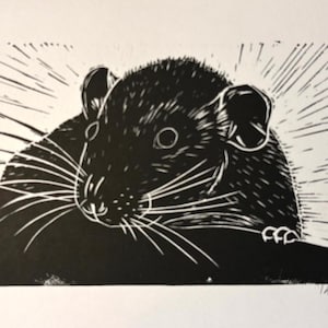 Fancy Rat, original lino print, greeting card