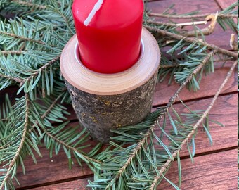 Teelichthalter Adventsdeko Weihnachtsdeko Teelicht Kerzenhalter Rund Holz Rot 