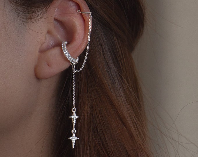 Gold Butterfly Ear Cuff Chain Threader Earrings Butterfly Etsy