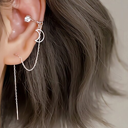 Silver Threader Earrings Long Drop Chain Earrings Sterling Etsy UK