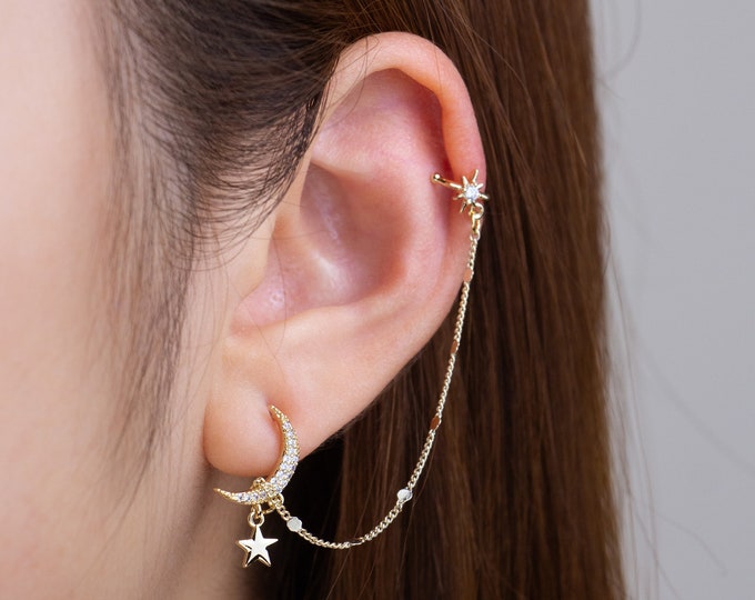 Gold Butterfly Ear Cuff Chain Threader Earrings Butterfly Etsy