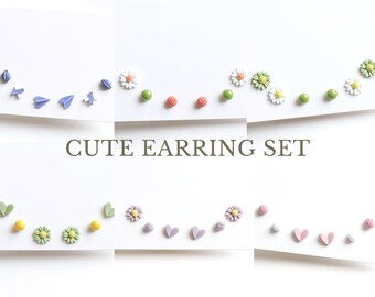 6 Pieces Earrings Set, Everyday Stud Earrings Set, Hypoallergenic Surgical Stainless Steel Earrings, Cute Polymer Clay Stud Earrings