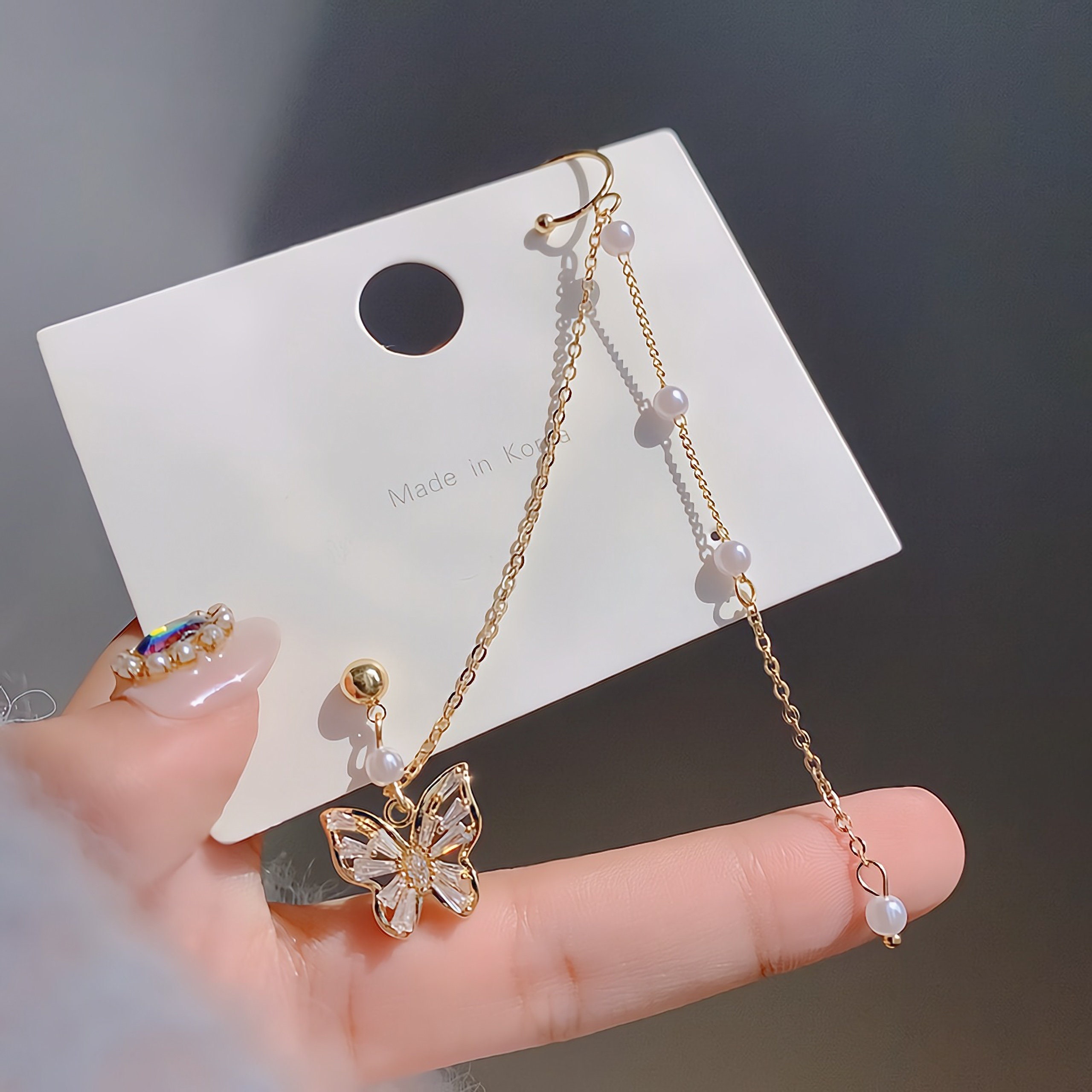 Gold Butterfly Ear Cuff Chain Threader Earrings Butterfly Etsy