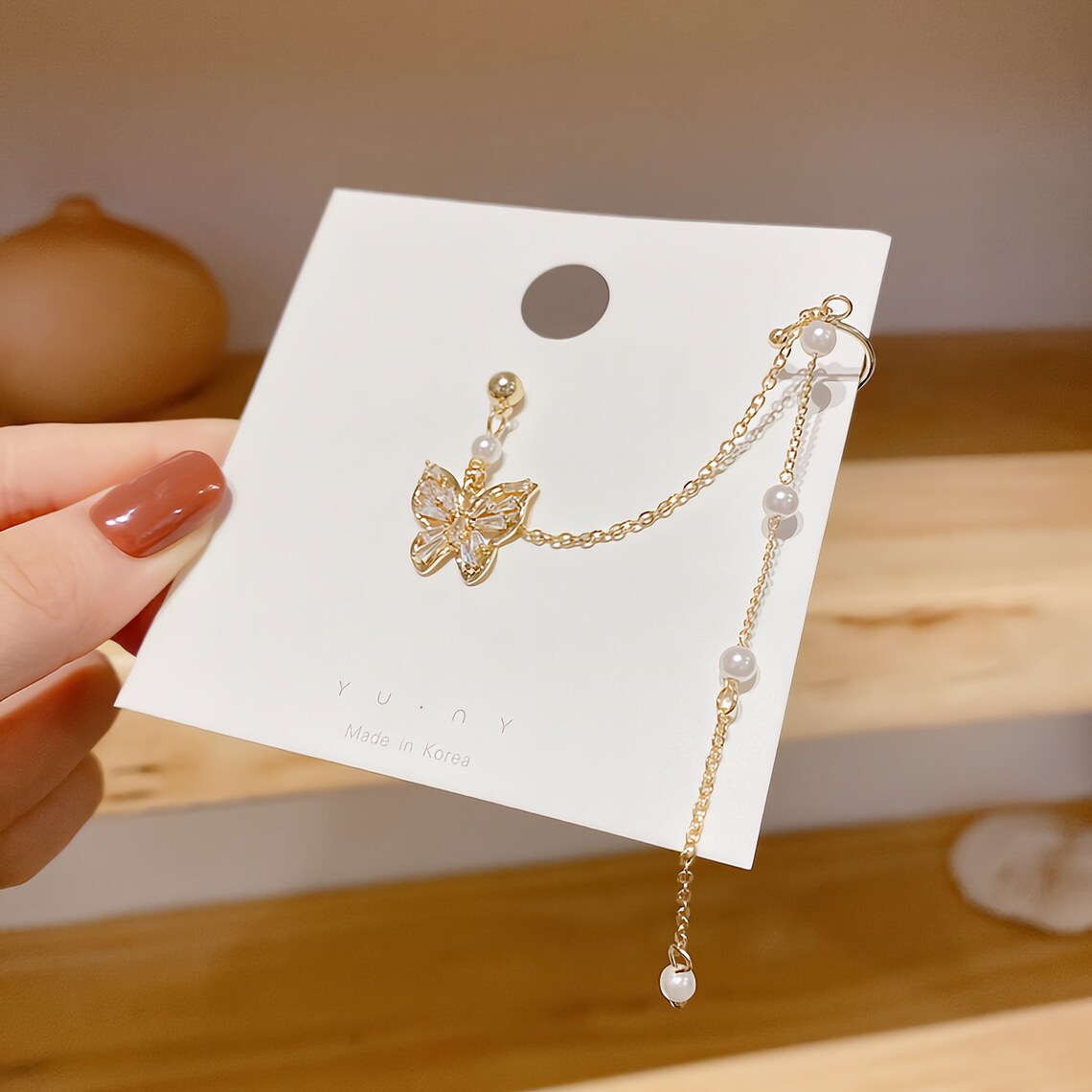 Gold Butterfly Ear Cuff Chain Threader Earrings Butterfly Etsy