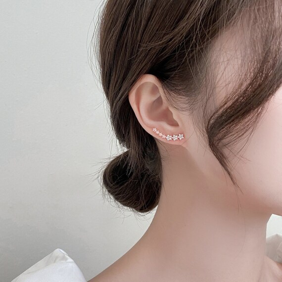 Flower Ear Climber Earrings Spring Bloom Flower Ear Crawler Etsy
