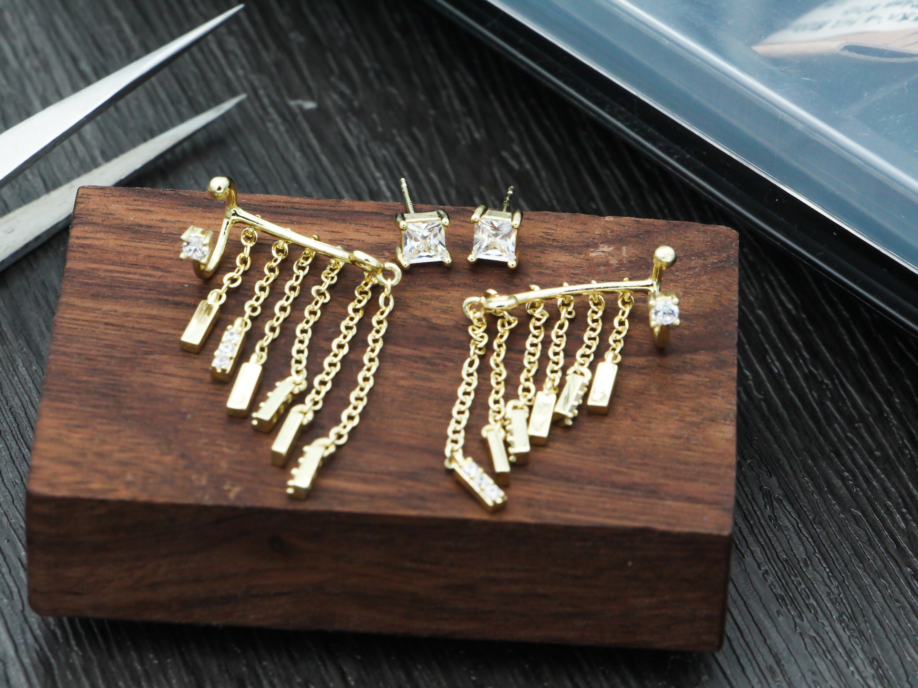 Gold Tassel Ear Jackets and Mini Cuff Earring Gold Chain Etsy