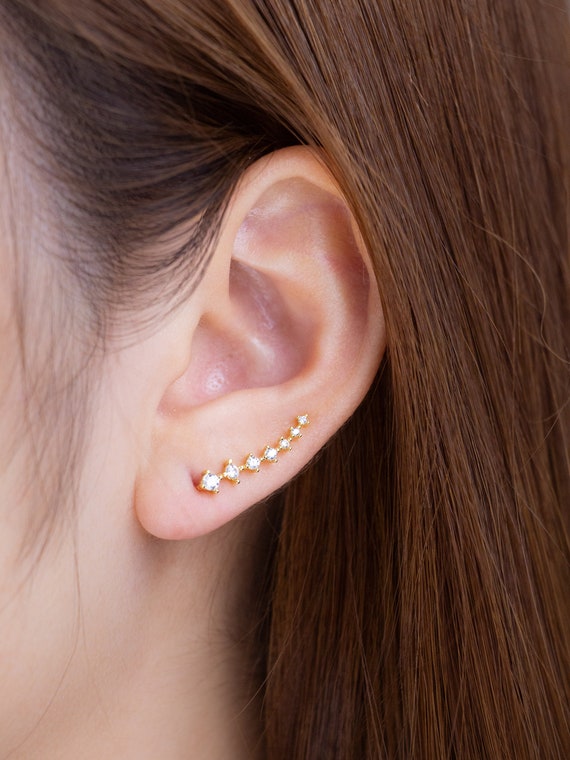 Polytree Earrings Star Rhinestone Inlaid Chain Tassel Climber Ear Stud for Womens Girls Charm Accessories 
