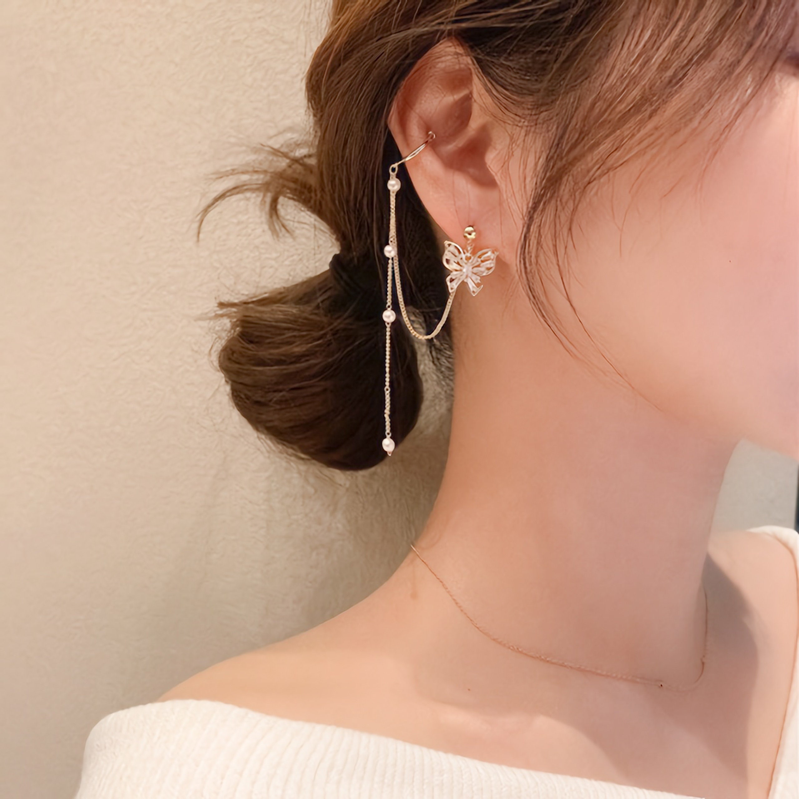 Gold Butterfly Ear Cuff Chain Threader Earrings Butterfly Etsy