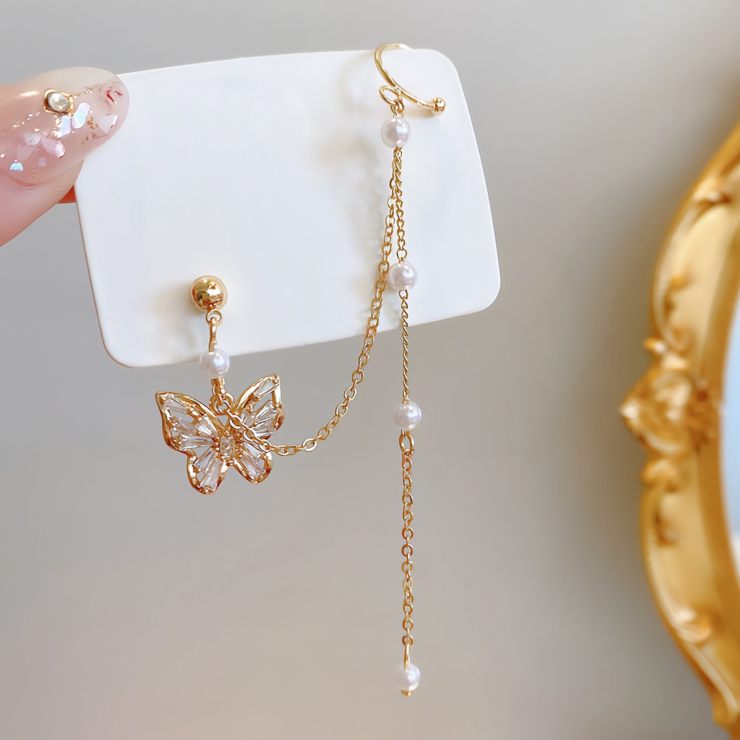 Gold Butterfly Ear Cuff Chain Threader Earrings Butterfly Etsy