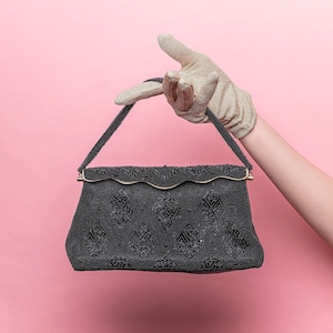Vintage Beaded Handbag, Black Beaded Purse, Mid Century Handbag, Vintage Accessories, Fancy Purse, Evening Handbag, Party Handbag