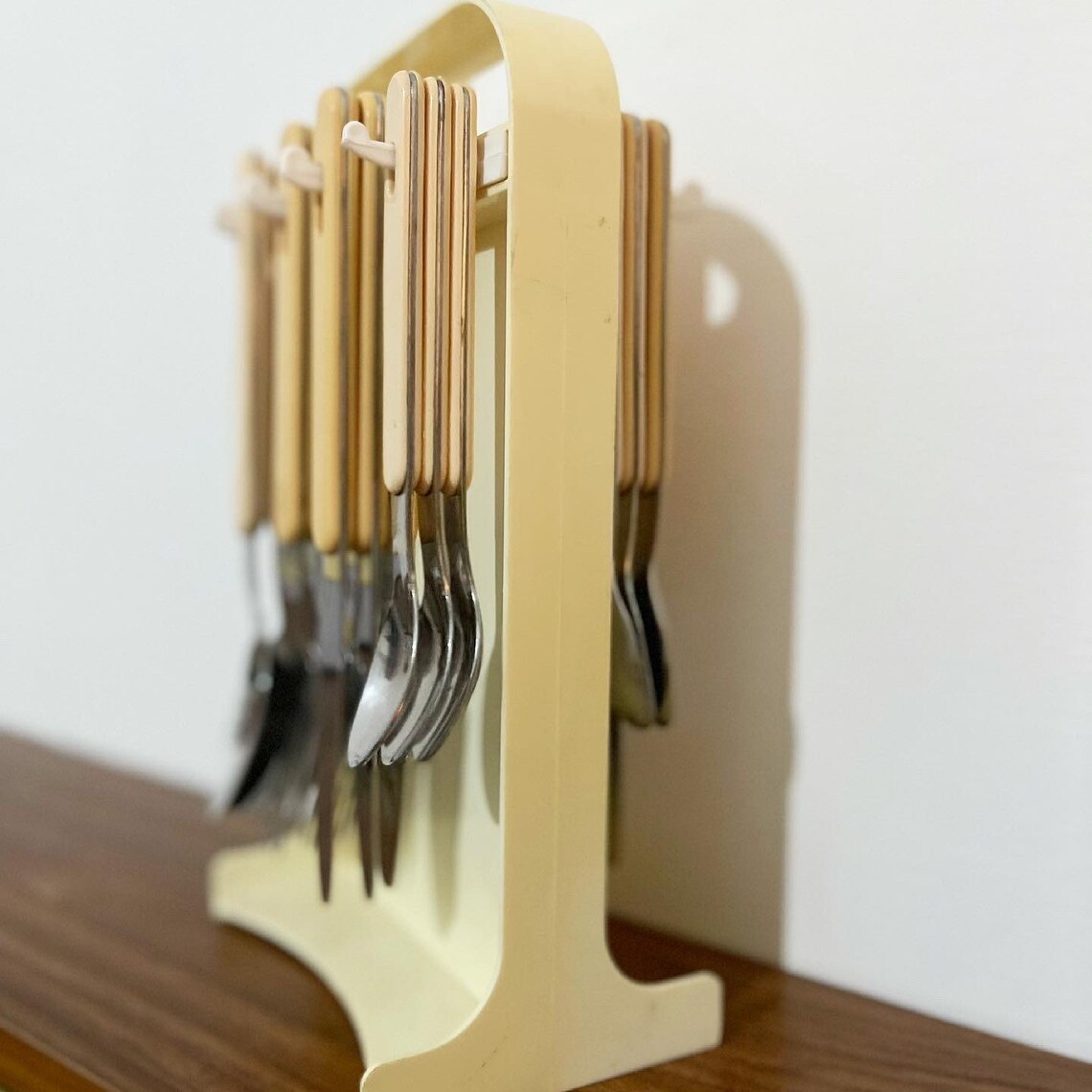 Vintage retro cutlery set w/ matching rack Etsy