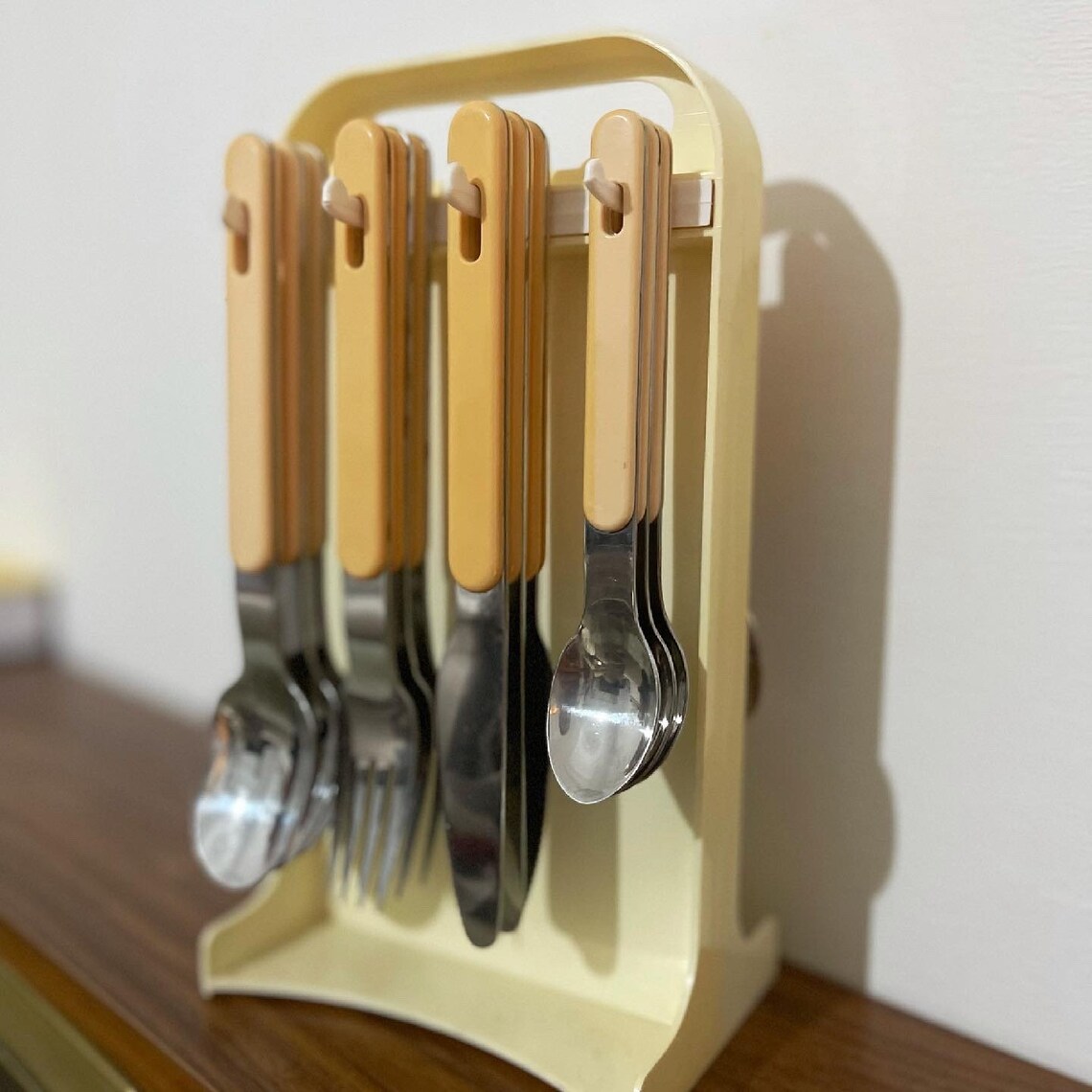 Vintage retro cutlery set w/ matching rack Etsy