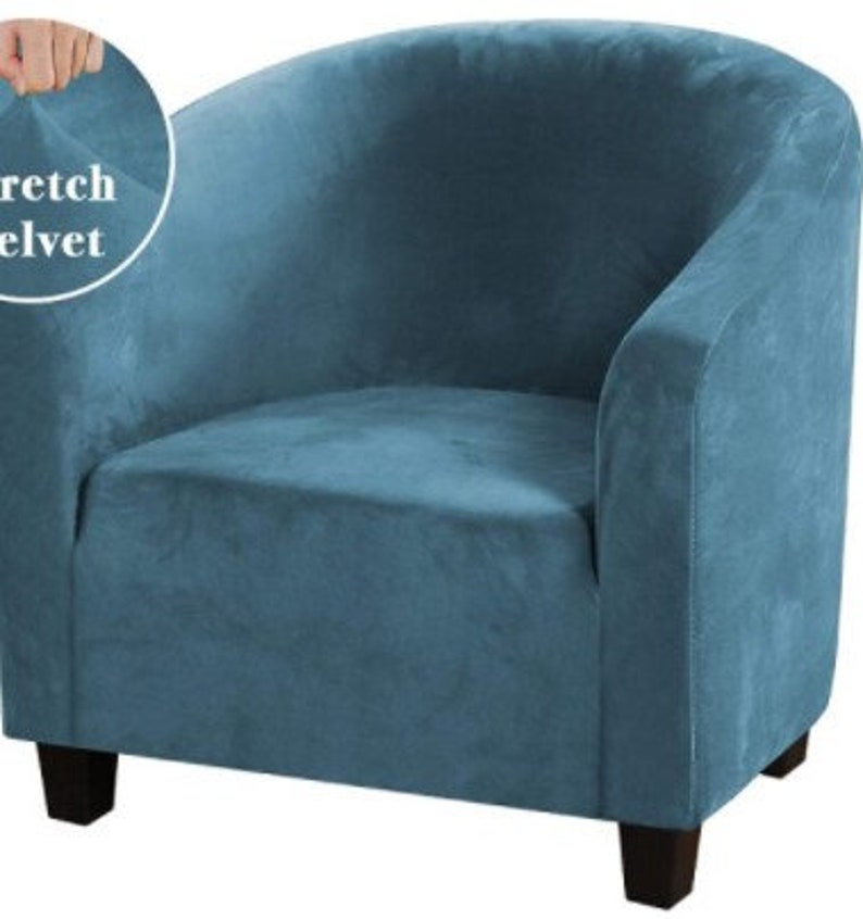 Blue Shades Velvet Tub Chair Cover Etsy Canada