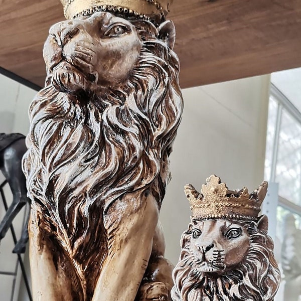 Decoration Lion Statue, Lion King Sculpture, Home Decoration, Lion Decor, Animal Figure,handcrafts statue, Crowned Lion, Mother's Day Gift