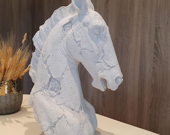 Handmade Horse Head Statue, Modern Art Decor, White Sculpture