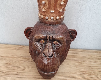 Handmade Monkey King Sculpture, Decorative Animal Statue, Office Decor