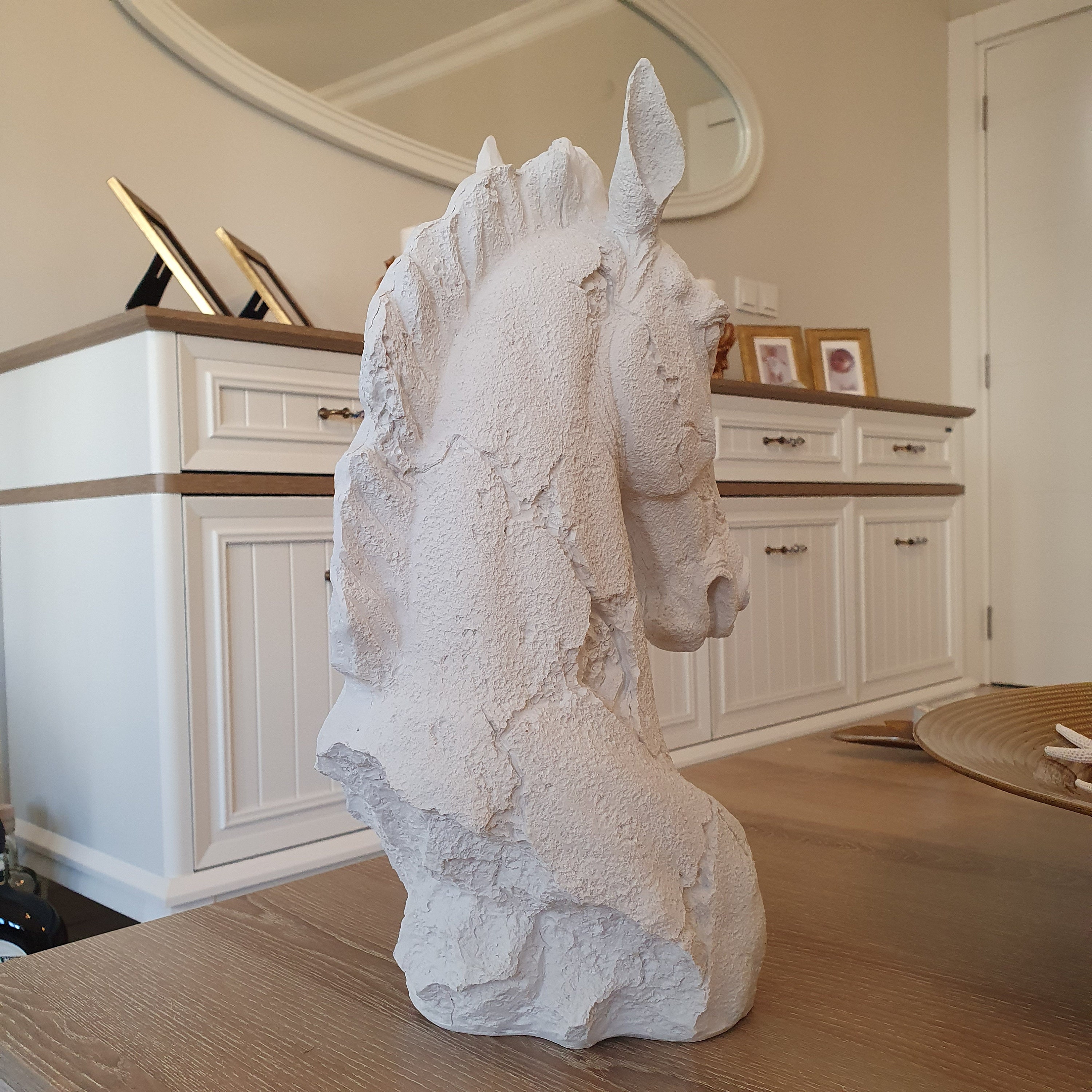 Handmade White Horse Head Statue, Modern Home Decor, Gifts for Her