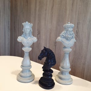 Elegant Chess Statue Set, Large Chess Piece Sculpture, Chess Game, Home Decor, Handmade Chess Set Sculpture, Gift for her, Housewarming Gift