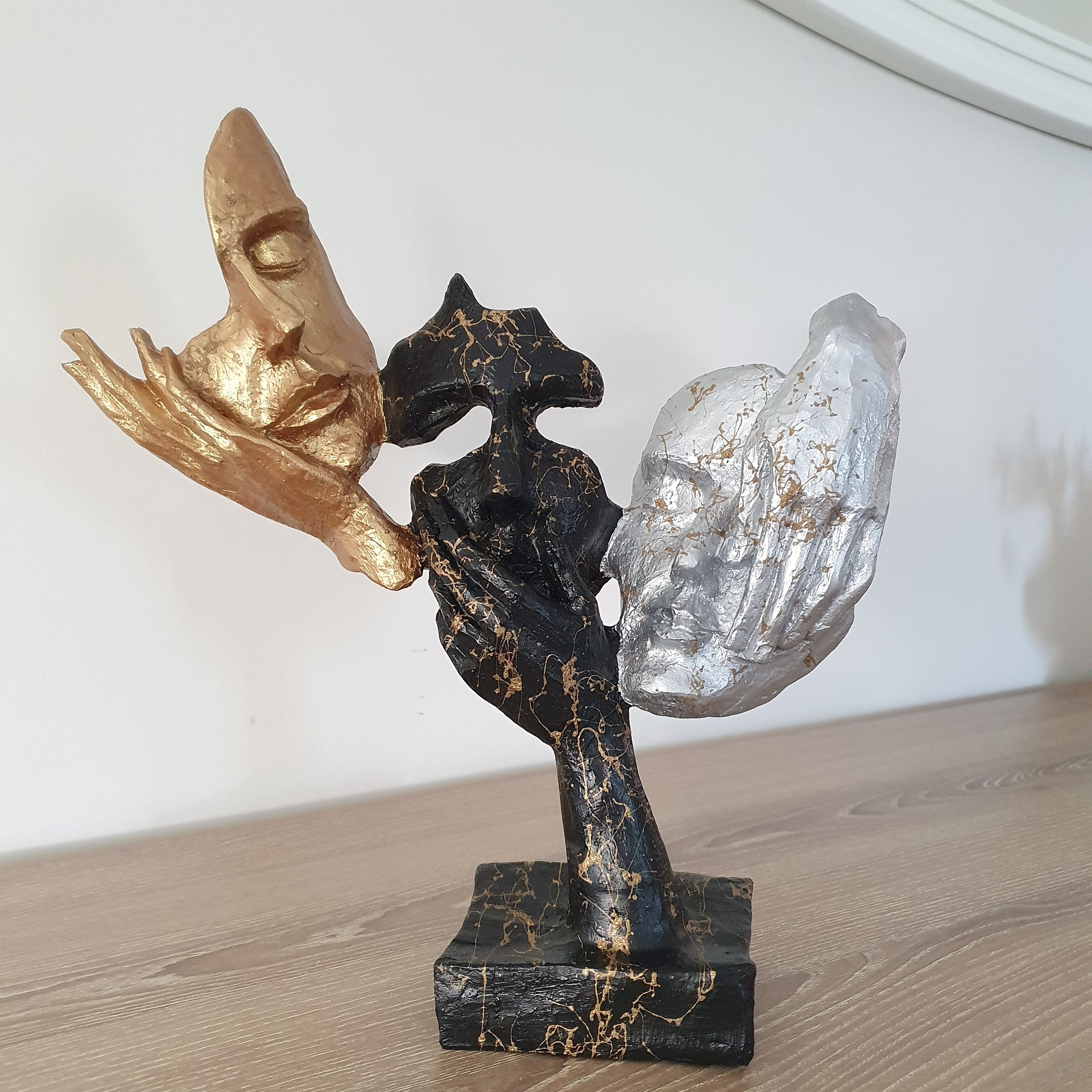 See no evil, Hear no evil, Speak no evil Mask Sculpture, Gold Marble Effect Bust, Home decor, Colourful Statues, Abstract sculpture gifts