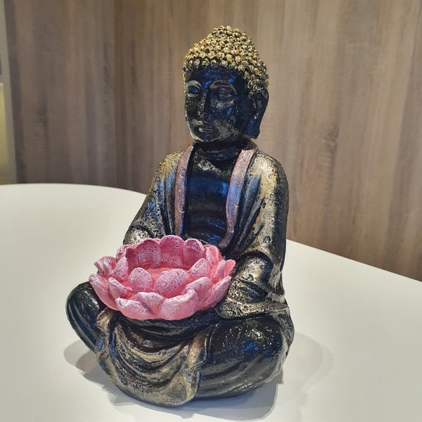 Buddha Statue Holding Lotus Flower, Shakyamuni Meditating Buddha, Buddhist Sculpture, Buddha Statue Small for Home, Desk Decor, Gift for her