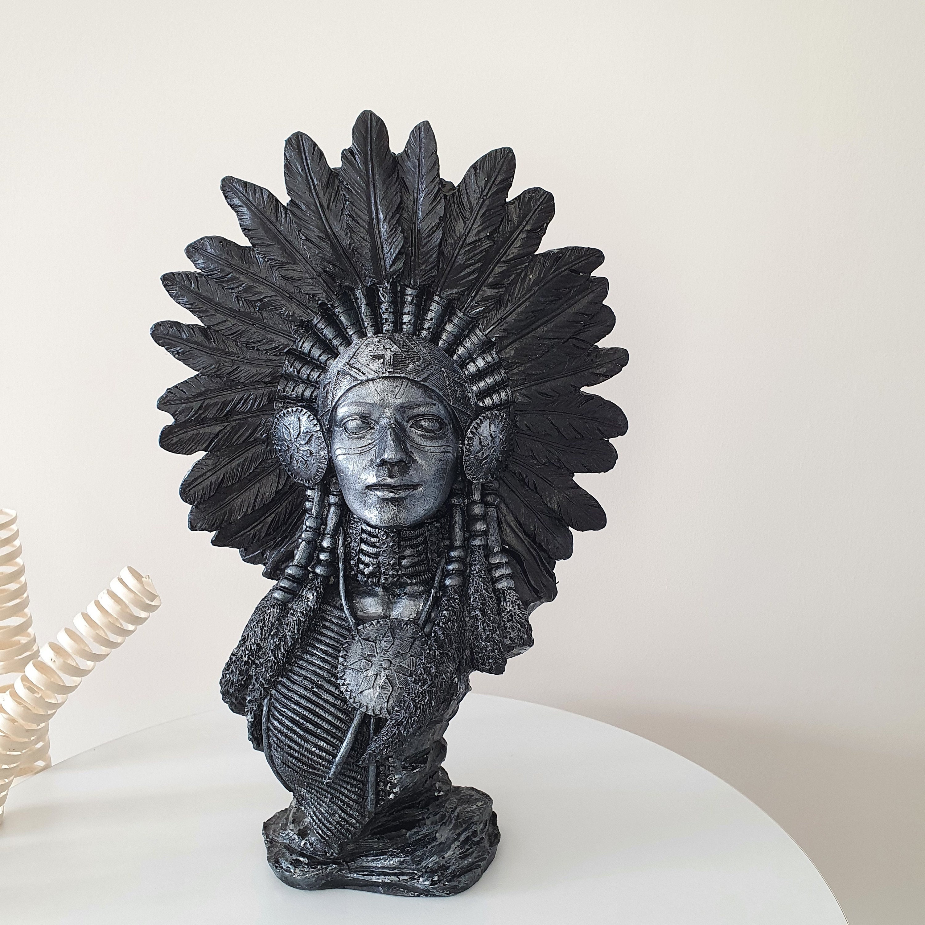 Native American Bust, 11,82 Inches, Indian Woman, Indian Sculpture, Native Indian Art, Gift For Brother, Home Decor, Native American Art