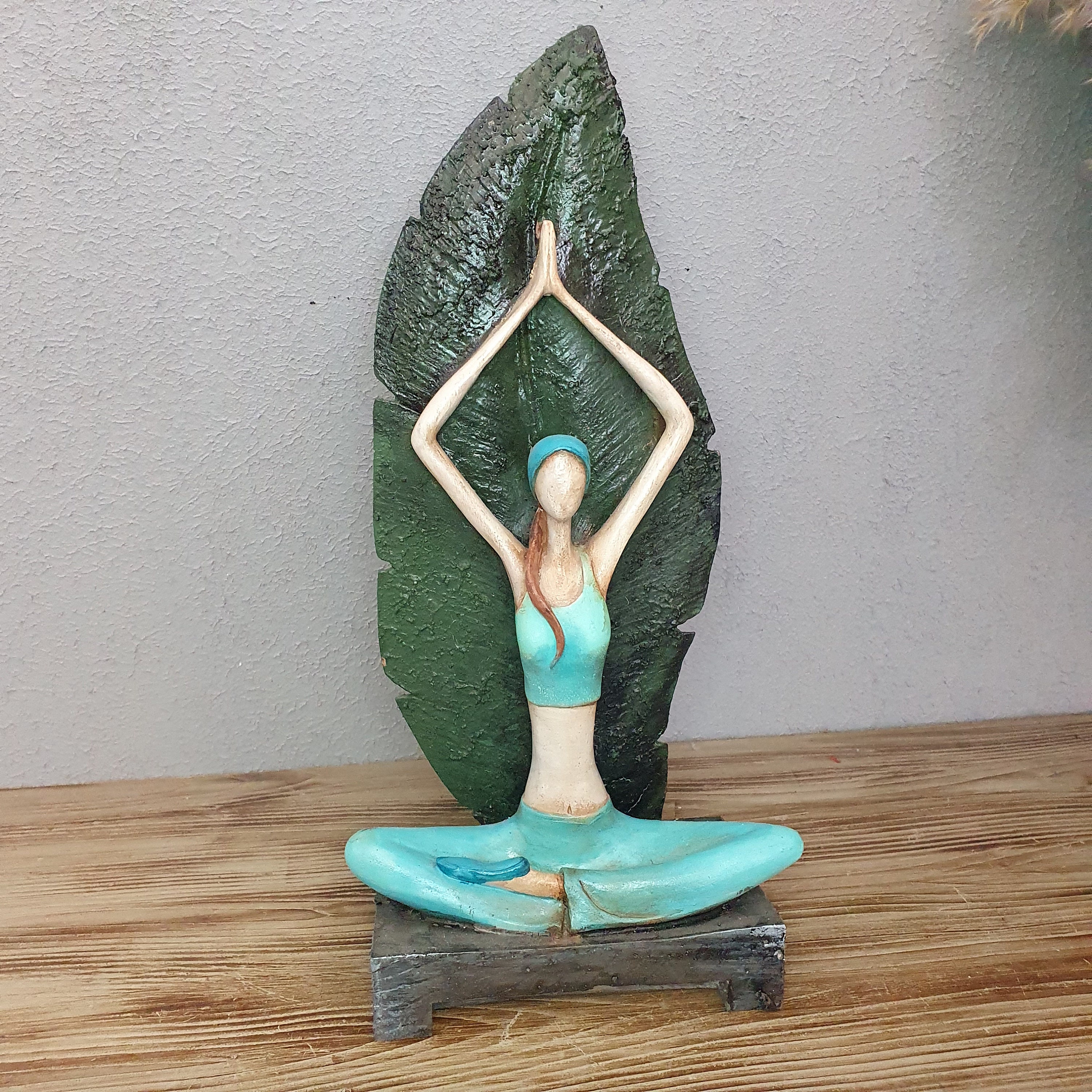 Handmade Blue Woman Yoga Statue, Modern Home Decor (12.21x5.91
