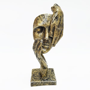 Escultura de máscara facial única, escultura de ouro, decoração de máscara facial, decoração para casa, presente feito à mão, estátua antiga, bugiganga elegante, estátua facial