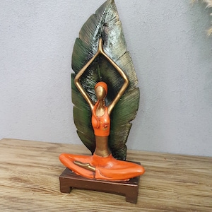 Girl Doing Leafy Yoga Sculpture, 12.21 Inches, Homedecor, Statue, Handmade gift, Yoga Girl, Yoga Time, Lady Sculpture, Home Gifts