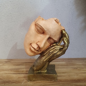 Handmade Girl Mask Sculpture, Face Statue, Home Decor