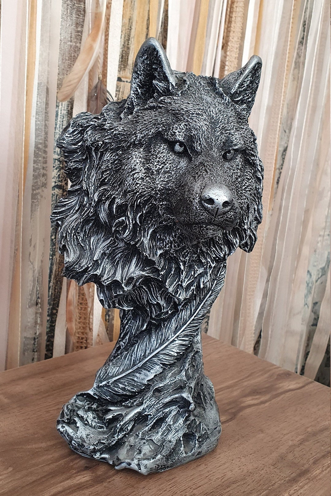 Decorative Wolf Statue, Black Wolf Sculpture, Office Decor